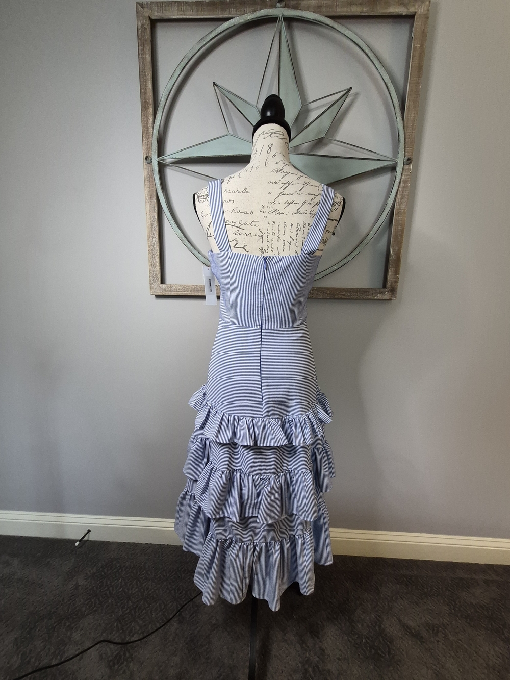 NWT Red Dress Boutique Aura Blue & White Striped Tiered Ruffle Midi Dress - S - Picture 5 of 9